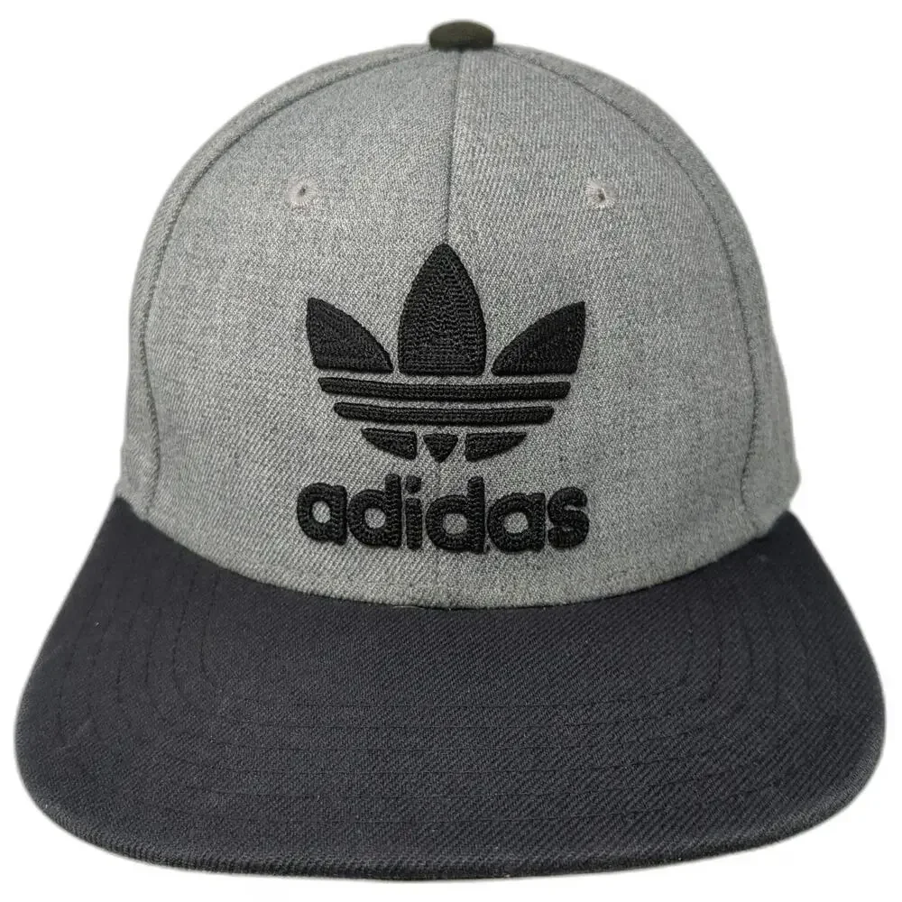 Adidas Snapback Gray Black One Size Flat Brim Trefoil Logo Structured Wool Hat